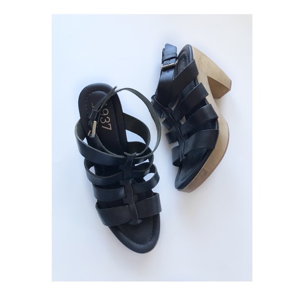 Madewell black strappy wooden block sandals size 8 - Picture 2 of 8